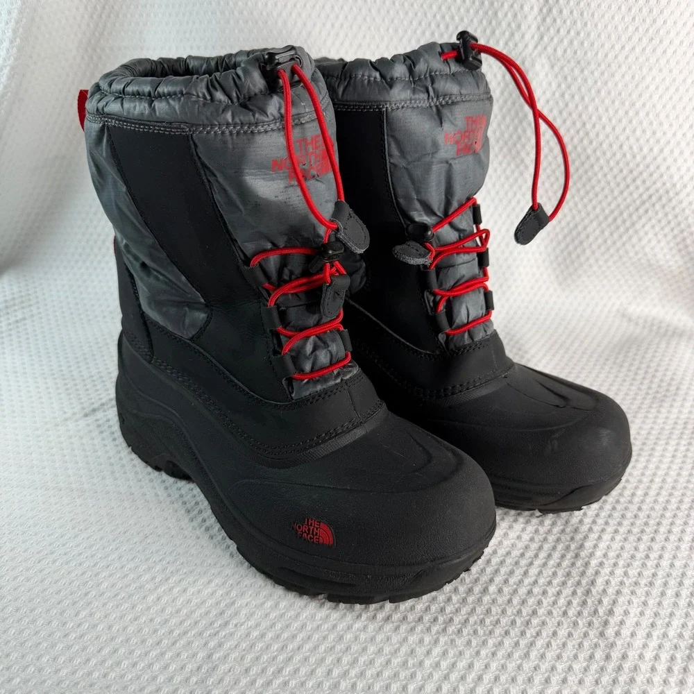 The North Face Alpenglow IV Boys 7 Winter Snow Boots Black Grey Red Waterproof